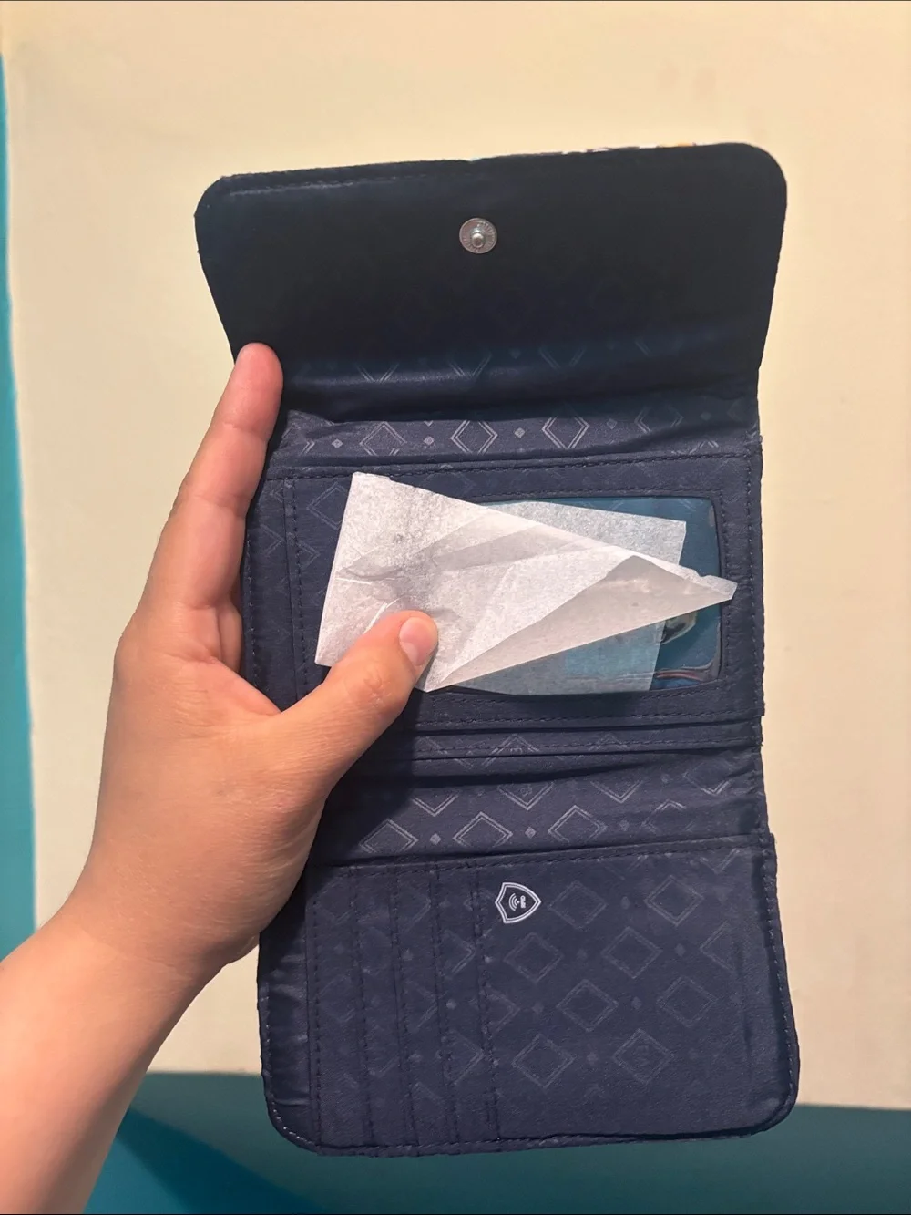 Vera Bradley Navy, Teal & White Floral Quilted Wallet - Picture 4 of 5